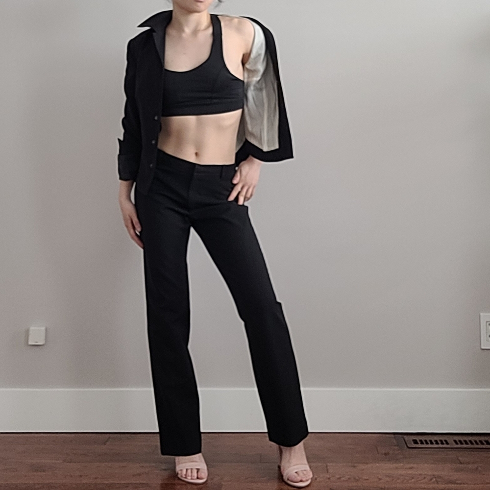 Mango Trousers Black Straight Slit Kick Flare Business Suit Belt Pants MNG 4 34